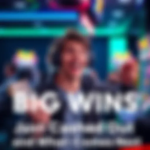 A happy gamer with a big smile holding a cash prize while playing video games