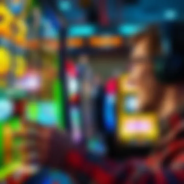 A person intently examining a screen displaying various gaming options with high payouts, showing a mix of excitement and concern.