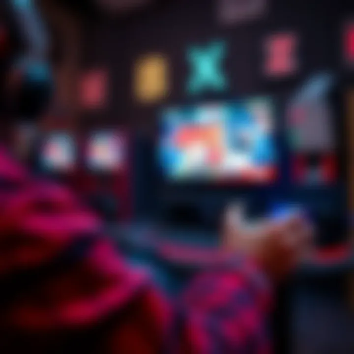 Close-up of a person intensely focused on playing NBA 2K, hands on controllers, with gaming setup in the background