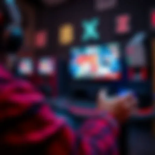 Gamer playing NBA 2K on a console Close-up of a person intensely focused on playing NBA 2K, hands on controllers, with gaming setup in the background