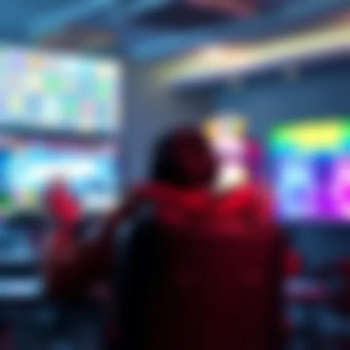 A gamer sits frustrated at a computer, watching streamers celebrate big wins while their own screen shows a low betting amount after many spins.