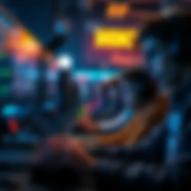 A group of gamers in Germany intensely focusing on their screens, showing leaderboard rankings and gaming setups, highlighting the challenge of competing against bots.