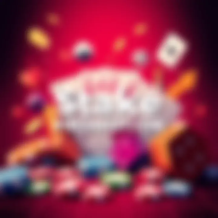 Gaming Stake Promotion A colorful illustration showing various gaming elements like dice, cards, and chips, representing stake promotion in betting.