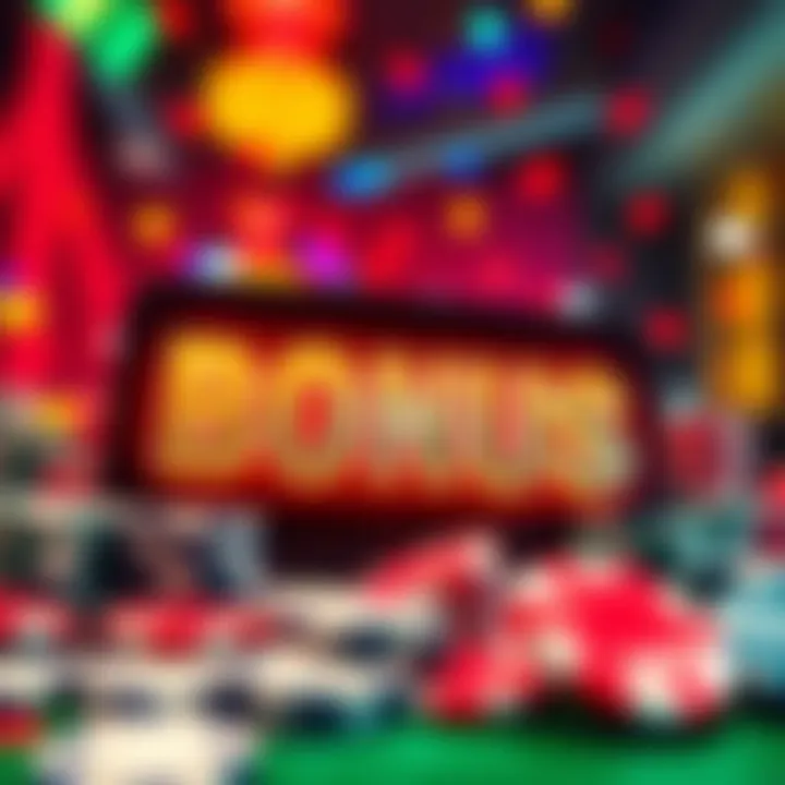 A vibrant display of casino chips and a large bonus sign, highlighting lucrative welcome offers for new players.