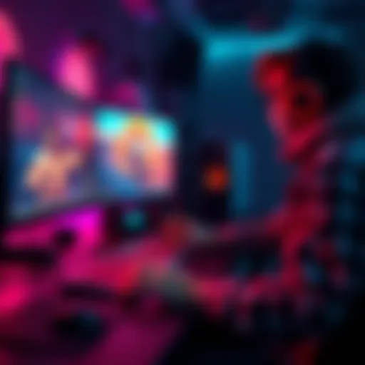 A player adjusting settings on a gaming setup to mute music during gameplay