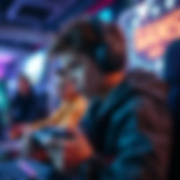 Gaming strategies for success A gamer focused on improving skills, with a controller in hand, practicing in a competitive gaming environment.