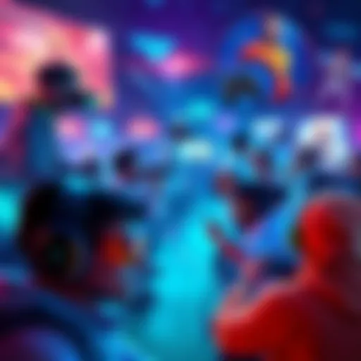 A collage of futuristic gaming technologies and diverse players enjoying various games