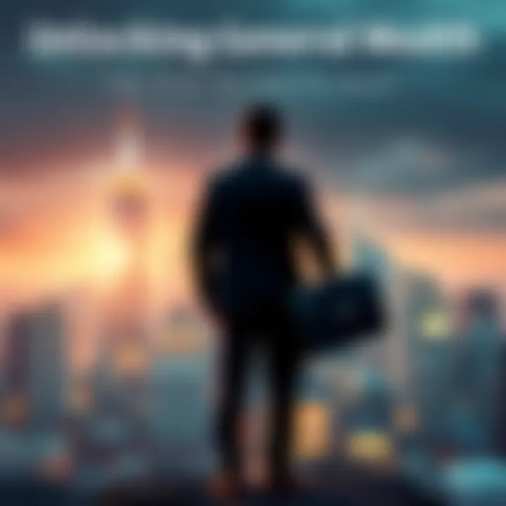 A person standing tall with a briefcase, looking at a bright city skyline, symbolizing financial success and empowerment.