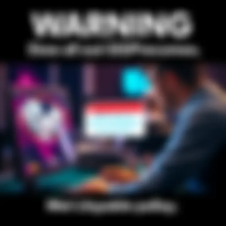 Warning about Real-Time Assistance at GGPoker A concerned player looking at a computer screen with poker graphics and a warning message on the display