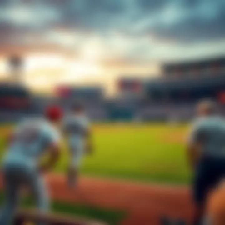 A tense moment in a baseball game between the Giants and Braves, showing players on the field as bettors monitor the game for possible hedging strategies.