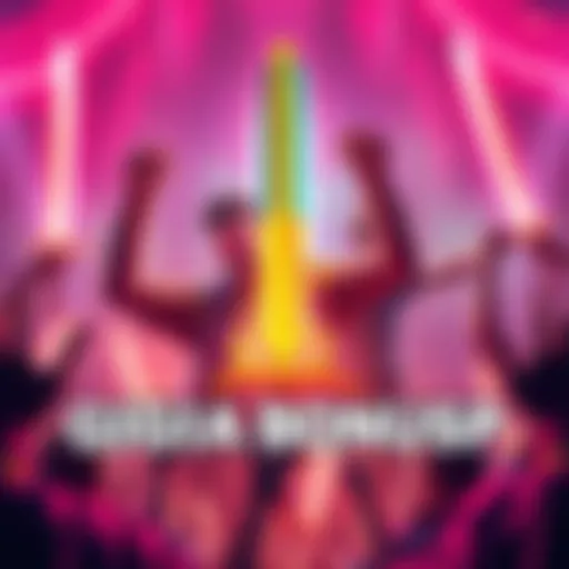 Players celebrating the Giga bonus on Sword Drop with swords and gaming gear