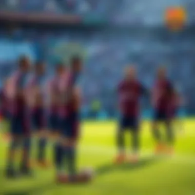 Girona vs Barcelona Match Preview Players from Girona and Barcelona warming up on the pitch before the match