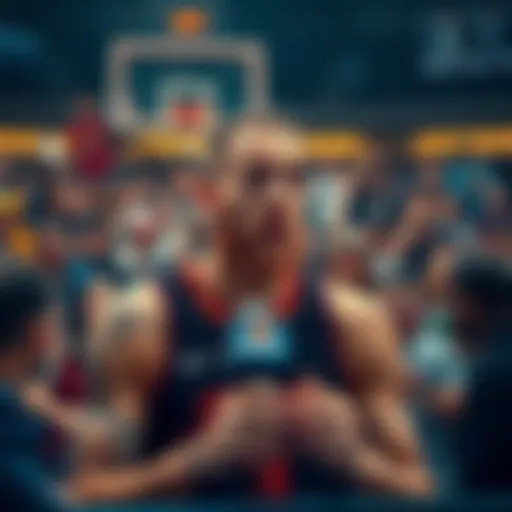 A basketball player, Gobert, speaking at a press conference while fans show their discontent in the background.