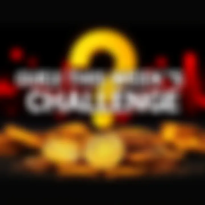 Gold Price Prediction Challenge A graphic showing gold coins and a question mark, inviting people to guess this week's gold price for a $10 reward.