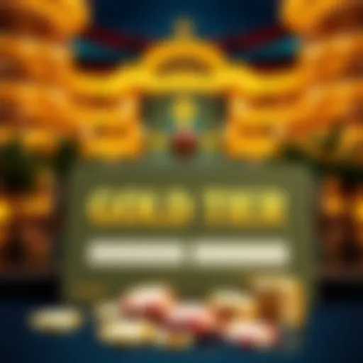 A casino rewards card showing Gold Tier status with chips and a luxury hotel in the background