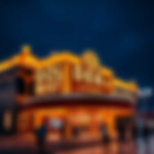 Exterior view of Golden Nugget Casino illuminated at night with people walking nearby.