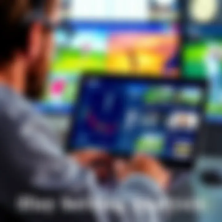 A person analyzing PGA picks on a laptop with golf images in the background