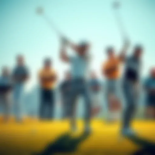 A group of golfers on the course, each showcasing their skills as they aim for the top position in the game.
