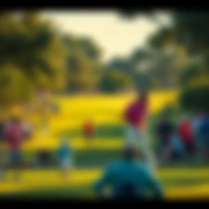 A group of golfers playing at Memorial Park Golf Course during the Texas Children’s Houston Open, with spectators watching and trees in the background