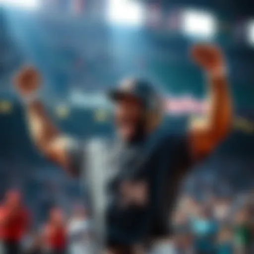 An athlete joyfully celebrating after hitting a grand slam during a game, fists raised in triumph.