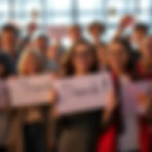 A group of people smiling and holding signs that say thank you, symbolizing gratitude to subscribers for their support.