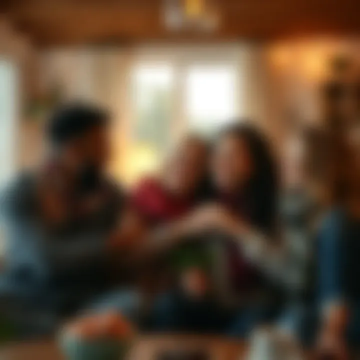 A group of friends sharing smiles and hugs while expressing gratitude in a cozy setting