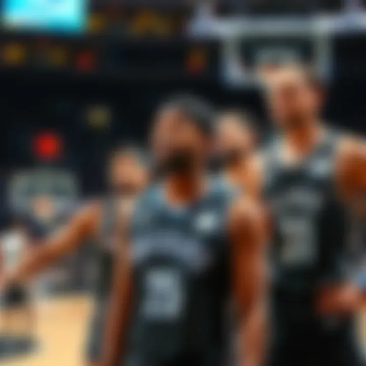 Grizzlies players on the court showing frustration while Nets players look on during a playoff game.
