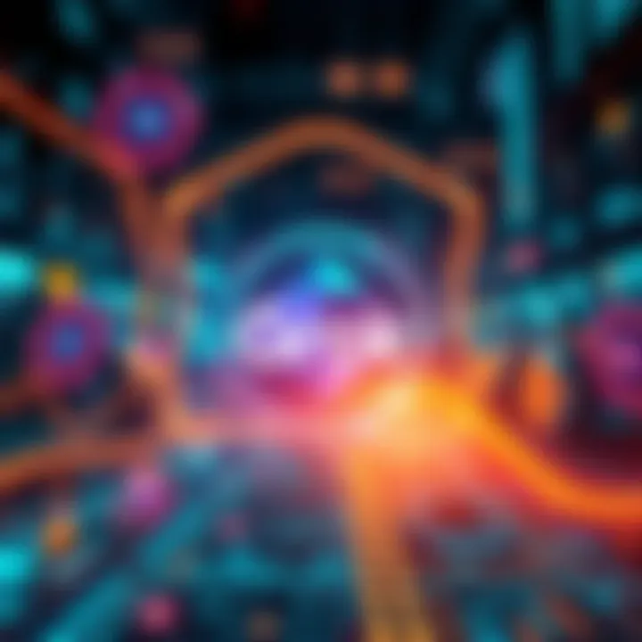 A futuristic graphic showing the concept of Grok with market symbols and technology elements in the background.