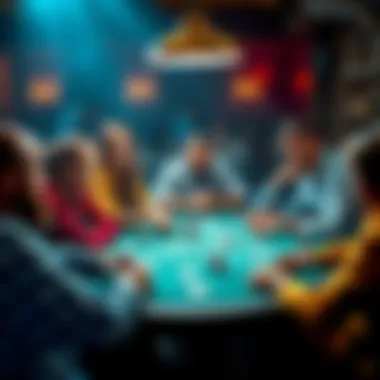 A group of people gathered around a poker table, engaging in a friendly game, showcasing expressions of focus and camaraderie.