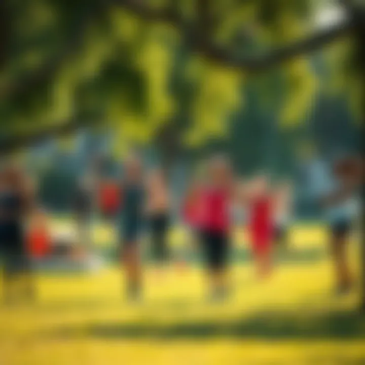 A group of people exercising together in a park, motivating each other during a workout session.