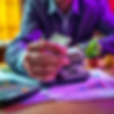 A person holding a growing stack of cash with a calculator and investment charts on the table