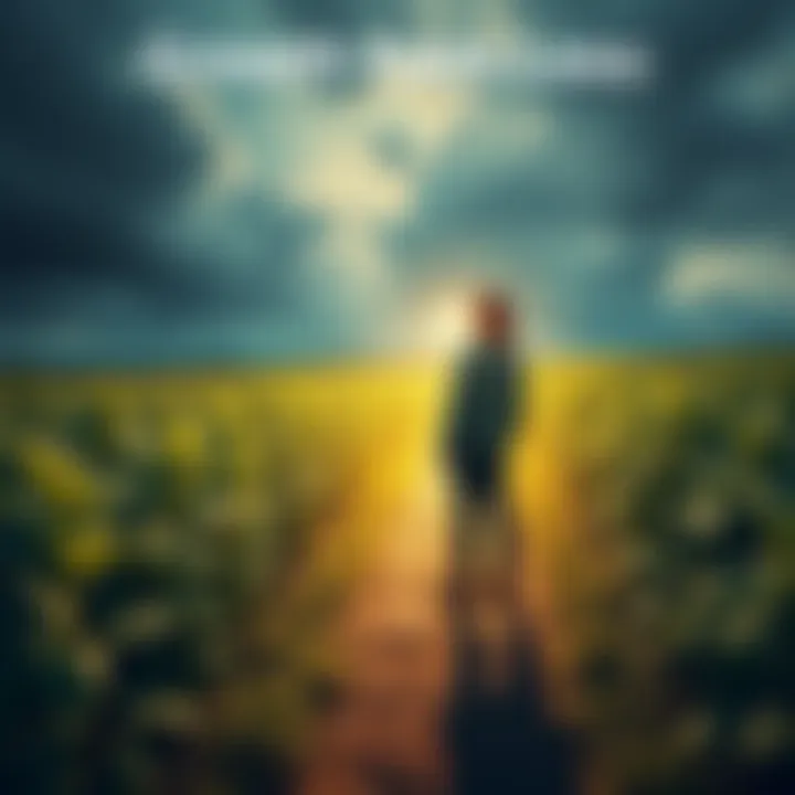 Growth from Loss A person standing on a path, reflecting on their experiences, with plants growing around them symbolizing personal growth.
