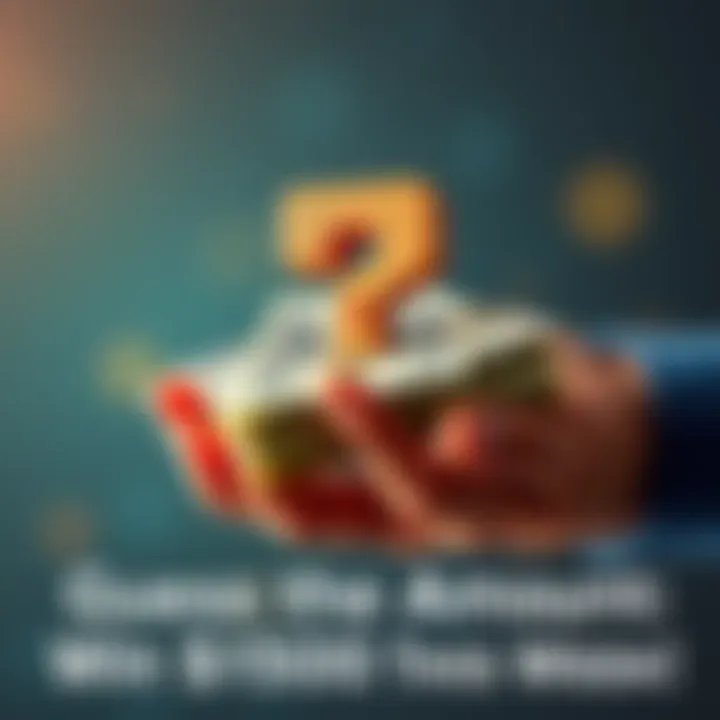 A hand holding a stack of cash with a question mark above it, symbolizing a guessing game for a cash prize.