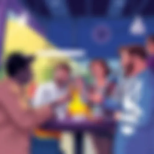 Guessing Game Challenge A fun illustration showing people excitedly discussing their guesses about earnings in a friendly atmosphere