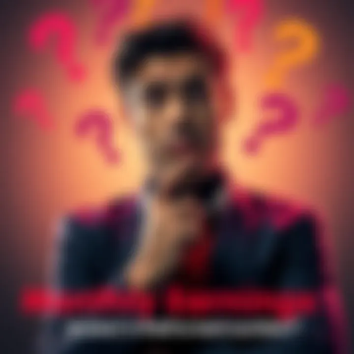 A person thinking with question marks around, contemplating their monthly income