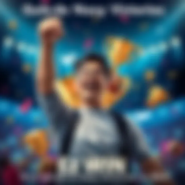 Guide to Easy Victories A person celebrating a small win with a big smile and fist raised, surrounded by symbols of success like trophies and check marks.