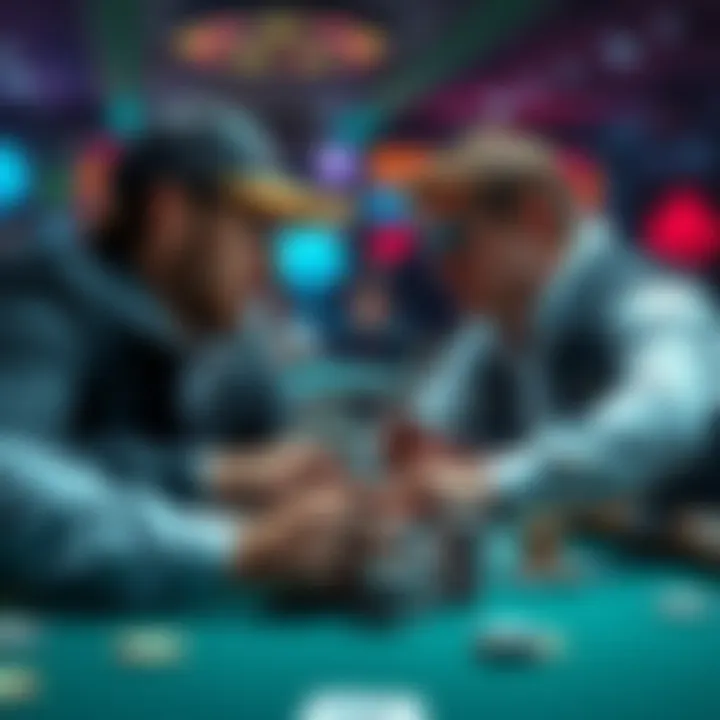 Guilbeau and Sannier face off during a tense poker hand, with cards visible and chips stacked high.
