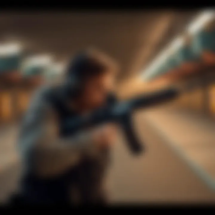 A person holding a rifle at a shooting range, showcasing the prevalence of firearms in American culture.
