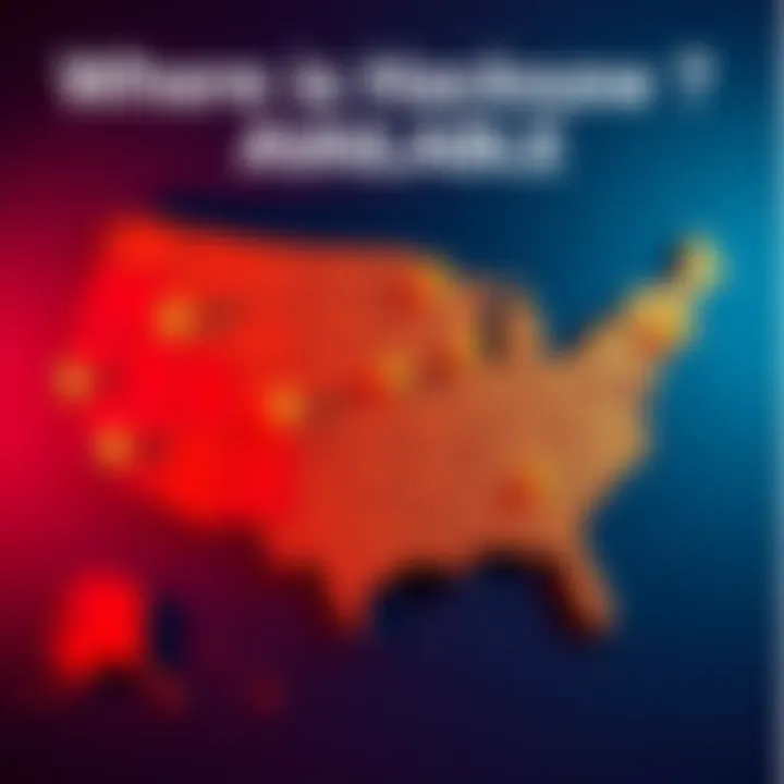 A colorful map showing different states in the U.S. with markers indicating where Hacksaw is available. Some areas are highlighted to show VPN usage for accessing services.