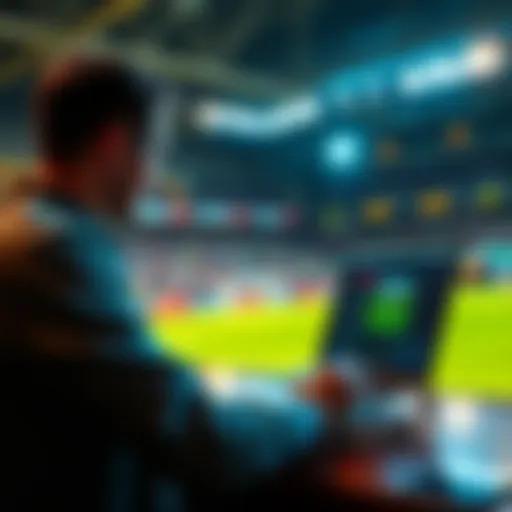 A person reviewing a sports game on a laptop, analyzing stats and placing a bet during half-time.