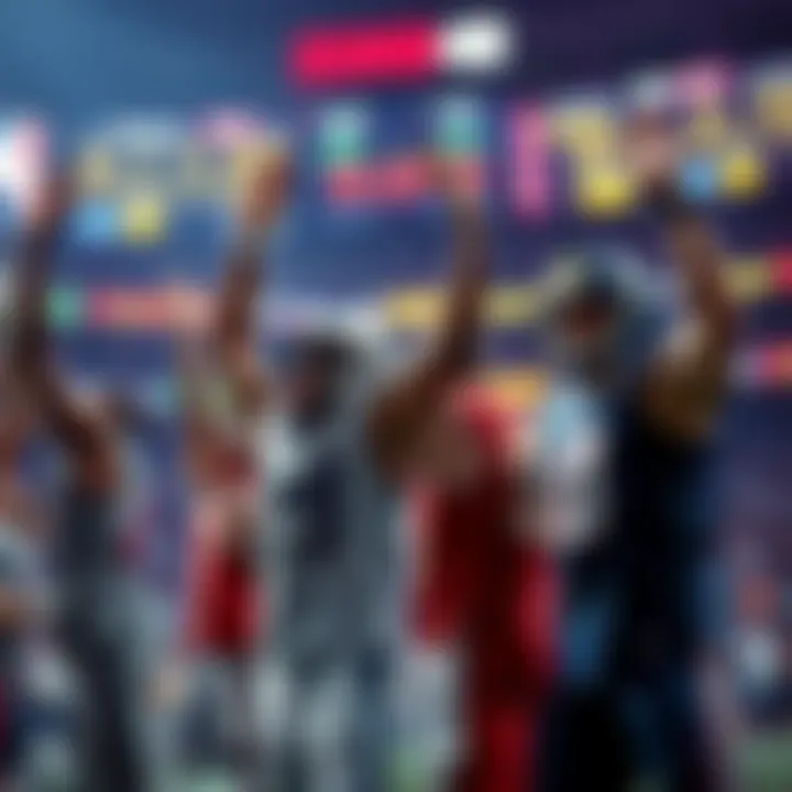 Halftime Lead in Sports Basketball and football players celebrating a halftime lead, with scoreboards showing winning stats in the background.