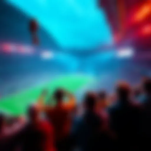 A football game with fans watching the halftime show, showing excitement around betting options