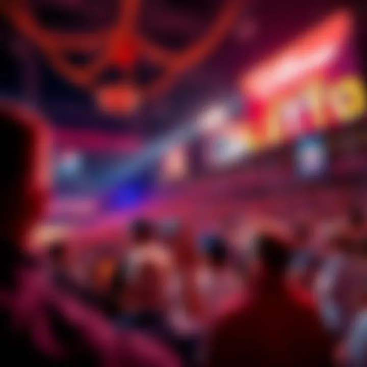 Fans enjoying the halftime lotto event with festive decorations and prize banners