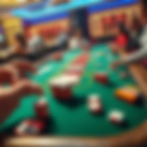 A hand-shuffled baccarat table with players engaged in the game, showcasing cards and chips.