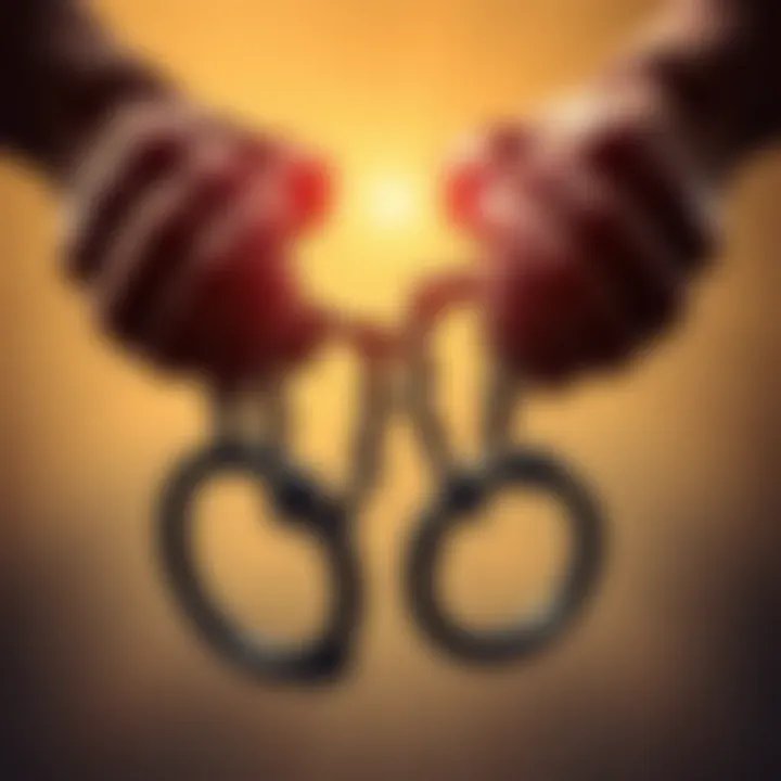 Hands breaking free from shackles A pair of hands breaking free from metal shackles, symbolizing freedom from gambling addiction.