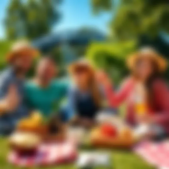 Happy Friday Celebration A group of friends smiling and enjoying a sunny Friday afternoon at a park, with picnic items around them.