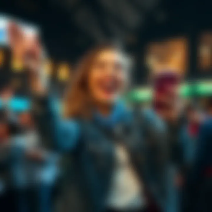 Happy woman celebrating a betting win A woman cheering with her phone in hand after a big betting win on the Underdog app