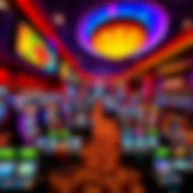 A vibrant gaming floor at Harrah's SoCal, showcasing slot machines and gaming tables filled with players.