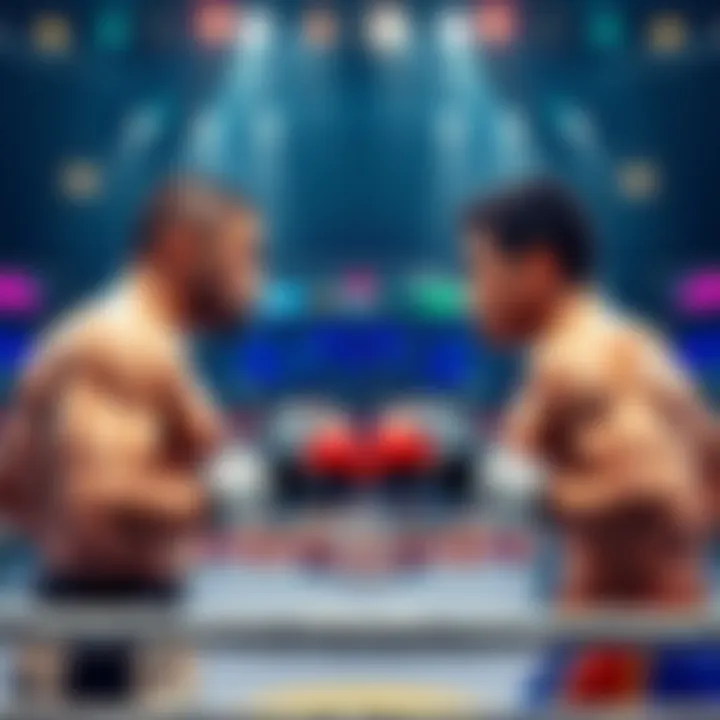 Two fighters in a boxing ring preparing for the match, focused and intense, with a crowd in the background.
