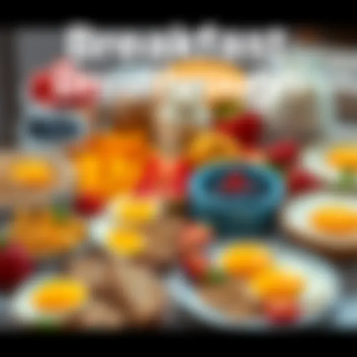 Healthy Breakfast Items A colorful assortment of healthy breakfast foods including oatmeal, fruits, and eggs on a table